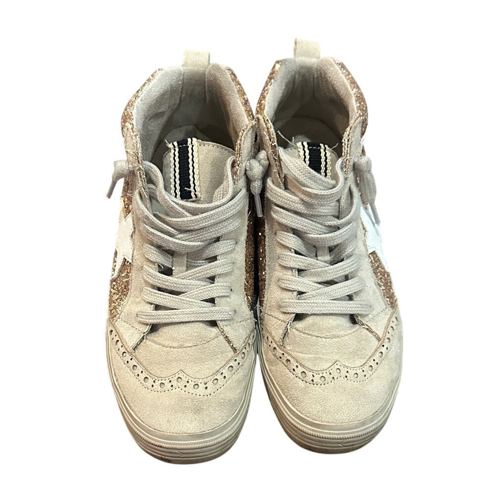 ShuShop Glitter High-Top Sneakers - Gold and Cream - Picture 2 of 3